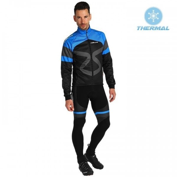 2019 Nalini Tuono Zwart-Blauw Thermal Fietskleding Set Wielershirts Lange Mouw+Lange Wielrenbroek Bib 434ZUYV