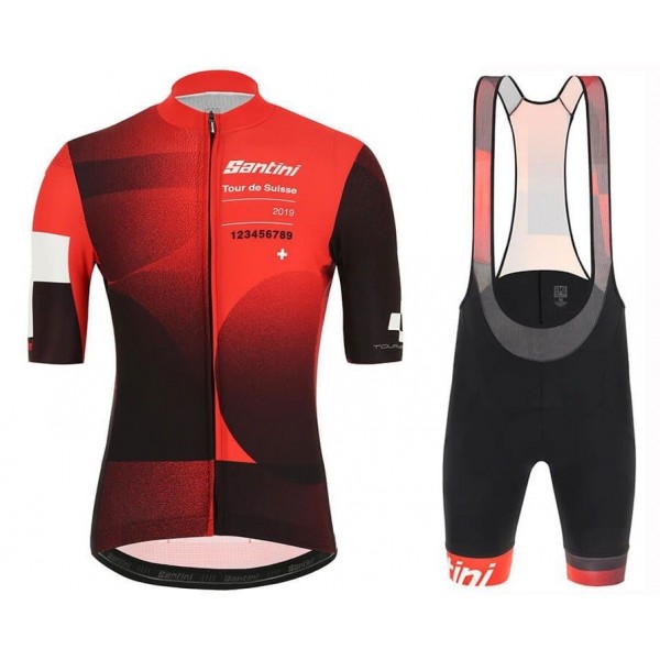 2019 Santini Tour De Suisse Rood Fietskleding Set Fietsshirt Met Korte Mouwen+Korte Koersbroek Bib 728HUTB