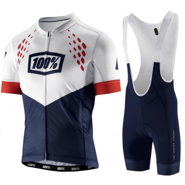 100% Exceed Blue Fietskleding Set Wielershirt Korte Mouw+Korte Fietsbroeken Bib
