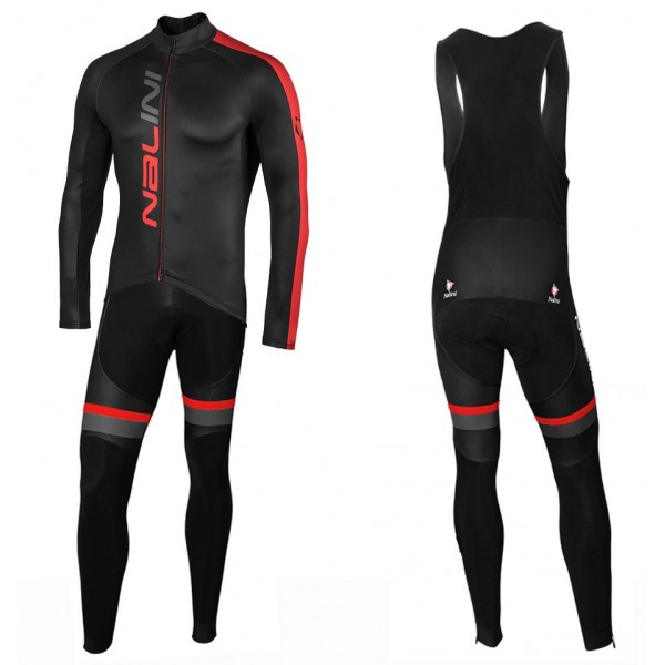 2020 Nalini LW Zwart-Rood Wielerkleding Set Wielershirt Lange Mouw+Lange Fietsbroeken Bib 227LRUU