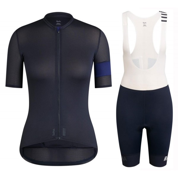 2020 Rapha Pro Team Dames's Zwart-Blauw Fietskleding Set Wielershirt Korte Mouw+Korte Fietsbroeken Bib 234YTSX