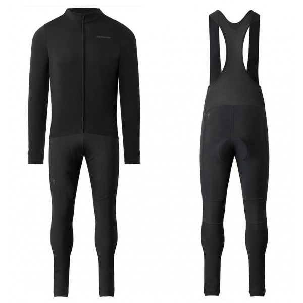 2020 Specialized Zwart Wielerkleding Set Wielershirt Lange Mouw+Lange Fietsbroeken Bib 690MNPI