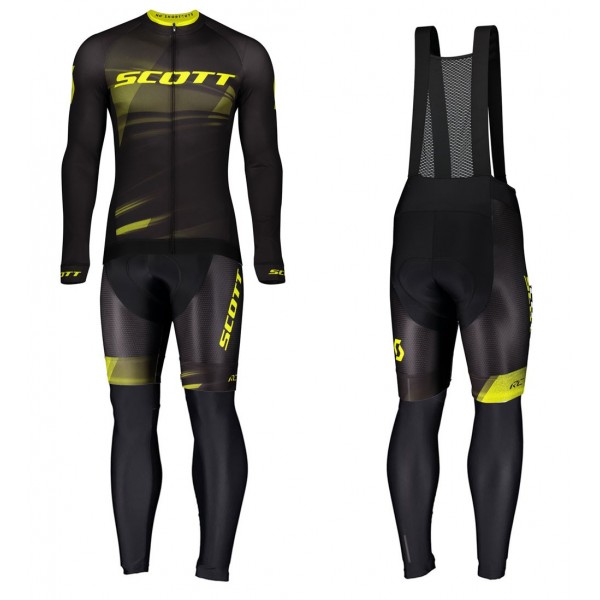 2020 Scott RC Pro Zwart-Geel Wielerkleding Set Wielershirt Lange Mouw+Lange Fietsbroeken Bib 676DTRT