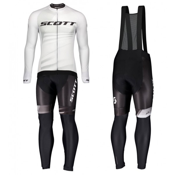 2020 Scott RC Pro Wit Wielerkleding Set Wielershirt Lange Mouw+Lange Fietsbroeken Bib 592LQGC