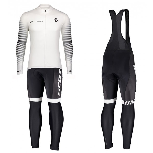 2020 Scott RC Team 1.0 Wit Wielerkleding Set Wielershirt Lange Mouw+Lange Fietsbroeken Bib 445WMAP