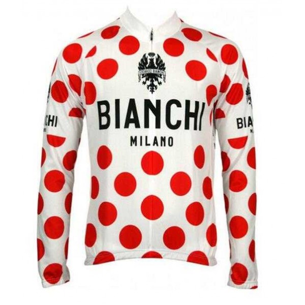2016 BIANCHI-MILANO POLKA DOT Wielershirt Lange Mouwen Rood
