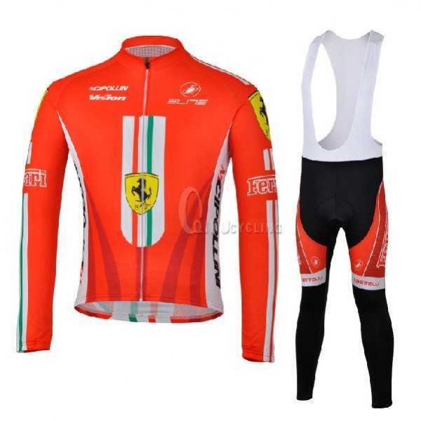 Ferrari Teams Castelli Cipollini Fietskleding Wielershirt Lange Mouw+Lange Fietsbroeken Bib