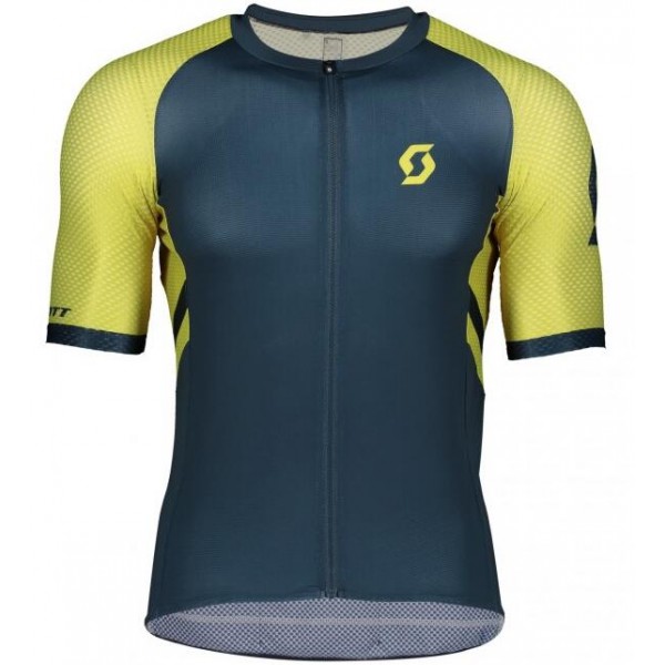 Wielerkleding Profteams 2020 SCOTT RC Premium Climber Wielershirt Met Korte Mouwen Giallo/Blauw