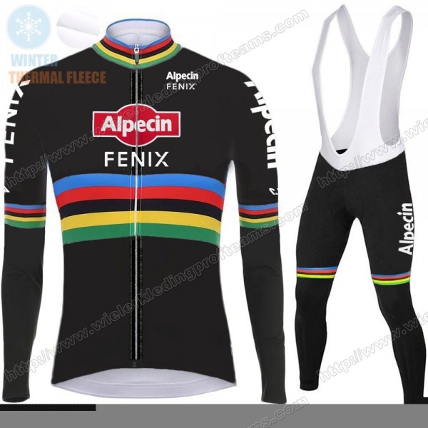 Winter 2021 Alpecin Fenix World Champion Zwart Fietskleding Set Wielershirts Lange Mouw+Lange Wielrenbroek Bib VUGDO Winter 2021 Alpecin Fenix World Champion Zwart Fietskleding Set Wielershirts Lange Mouw+Lange Wielrenbroek Bib VUGDO