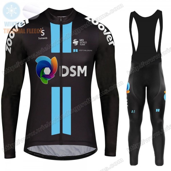 Winter Fleece DSM Pro Team 2021 Fietskleding Set Wielershirts Lange Mouw+Lange Wielrenbroek Bib PYKZW