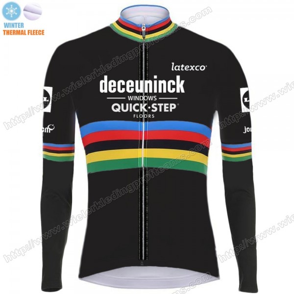Winter Thermal Fleece Deceuninck Quick Step 2020 UCI World Champion Wielershirts Lange Mouwen PFALS