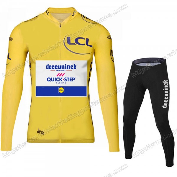 Deceuninck Quick Step 2020 Tour De France Fietskleding Set Wielershirts Lange Mouw+Lange Wielrenbroek Bib LLIWA