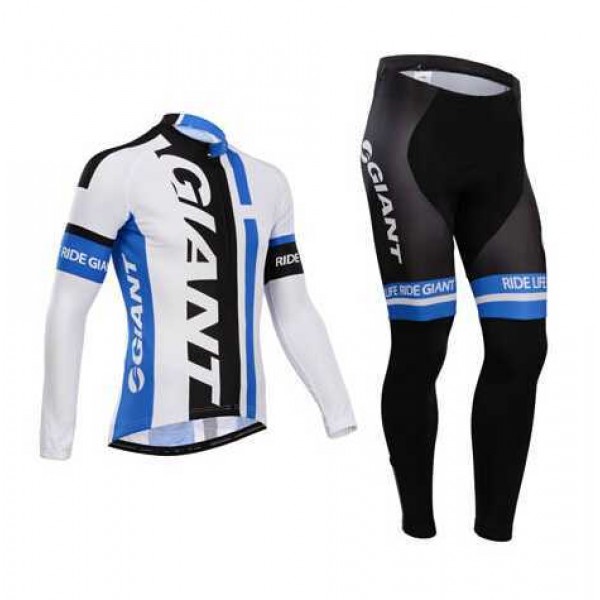 Kopen Giant 2014 Fietskleding Wielershirt Lange Mouw+Lange Fietsbroeken Blauw Wit