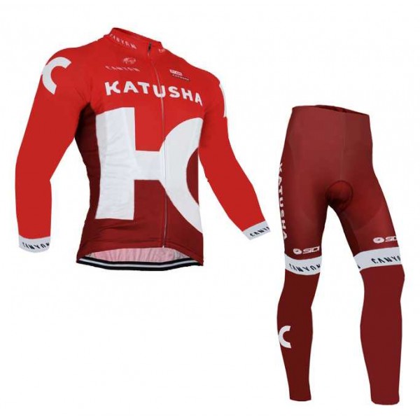 2016 KATUSHA Fietskleding Set Wielershirts Lange Mouw+Lange Wielrenbroek