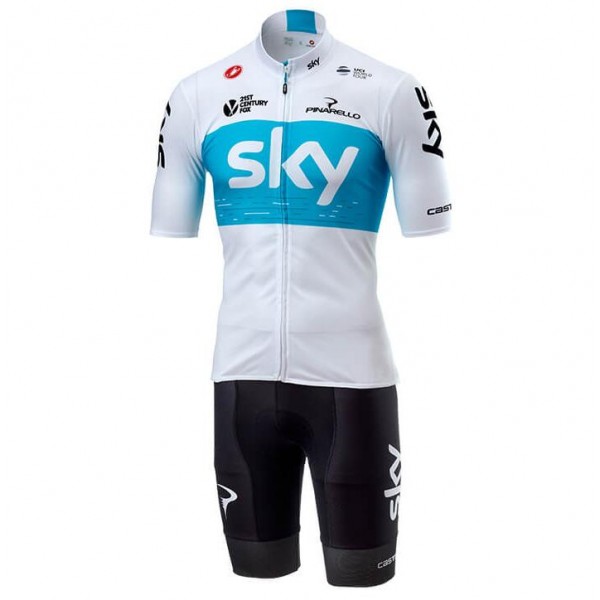 TEAM SKY 2018 Wit Fietskleding Set Wielershirt Korte Mouwen+Korte Fietsbroeken