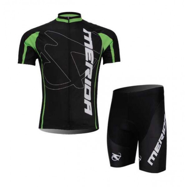 Merida 2014 Wielerkleding Set Set Wielershirts Korte Mouw+Fietsbroek Zwart Groen Wit