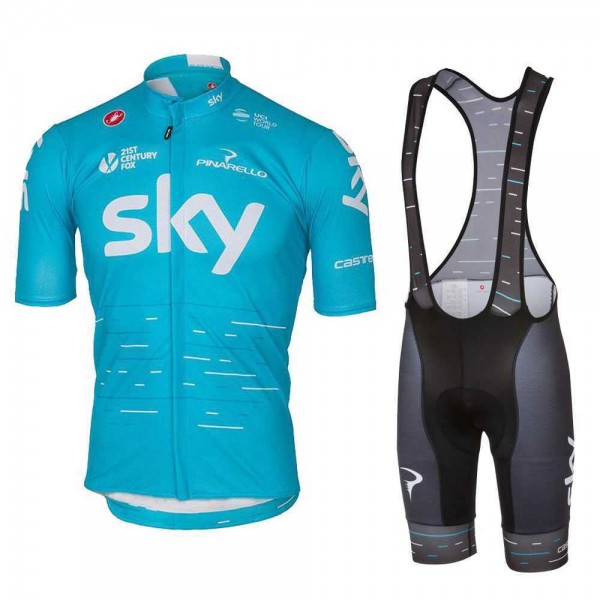 2017 Sky Fietskleding Set Fietsshirt Met Korte Mouwen+Korte Koersbroek Blauw